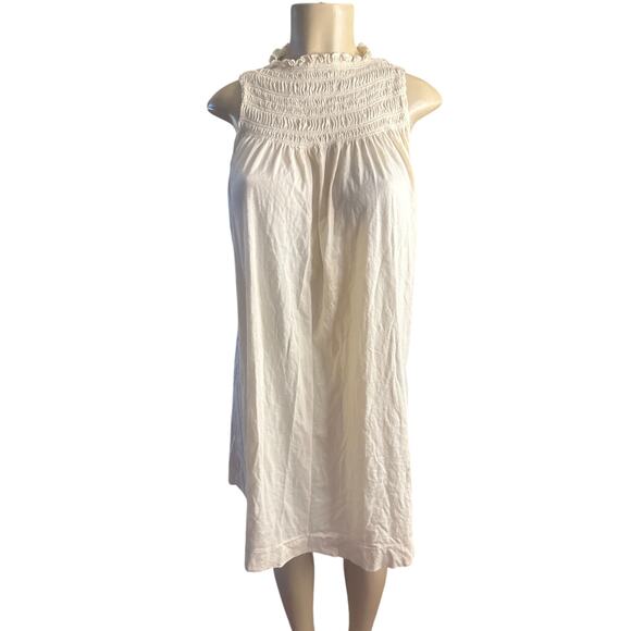 Women M Comune Jules Smocked Neck Ivory Oatmeal Sleeveless Shift Dress - Picture 2 of 7